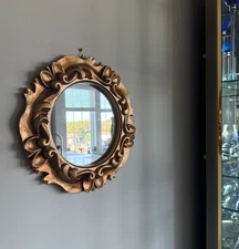 12" Round Ornate Baroque/Rococo Style Mirror with Dark Gold over Wood Frame