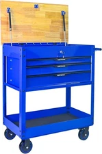 3-Drawer Rolling Tool Cart w/ Lift-Up Wooden Top,Heavy Duty Mobile Tool Cabinet