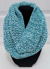 New 66" Cowl Infinity Scarf - Sky  Pale Blue - V Stitch Pat. Handmade Hand Knit