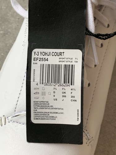 ADIDAS x YOHJI YAMAMOTO Y-3 COURT WHITE LEATHER SIZE US 8 UK 7.5 EU 41 1/3 - Picture 10 of 10