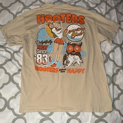 Hooters Girl Spencers Graphic Short Sleeve Shirt Unisex Large Beige 100% Cotton