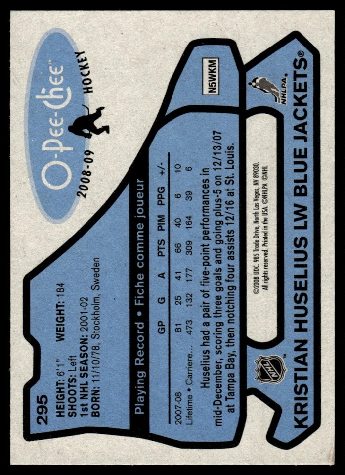 2008-09 O-Pee-Chee 1979-80 Retro Kristian Huselius Columbus Blue Jackets #295 - Image 2 of 2
