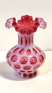 Fenton Cranberry Coin Dot Vase | eBay