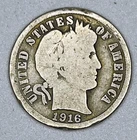 1916 Barber Dime Philadelphia Mint 90% Silver USA Coin Liberty Head