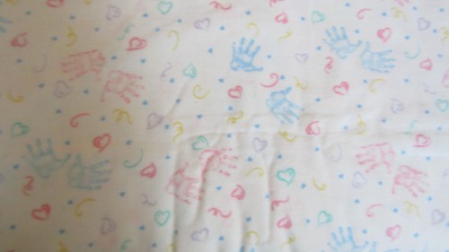 SWEET Vintage BABY HAND PRINTS On WHITE 1990's Flannel COTTON Fabric - over 4 yd - Picture 2 of 2