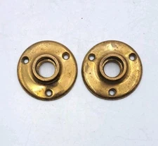 Antique Escutcheon Rosettes Door Mission Brass Old Vintage Hardware Pair 