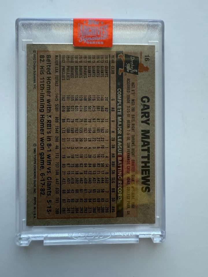 Гэри Мэтьюз 1983 Drakes Topps архивы авто карта запечатанный - Изображение 2 из 2
