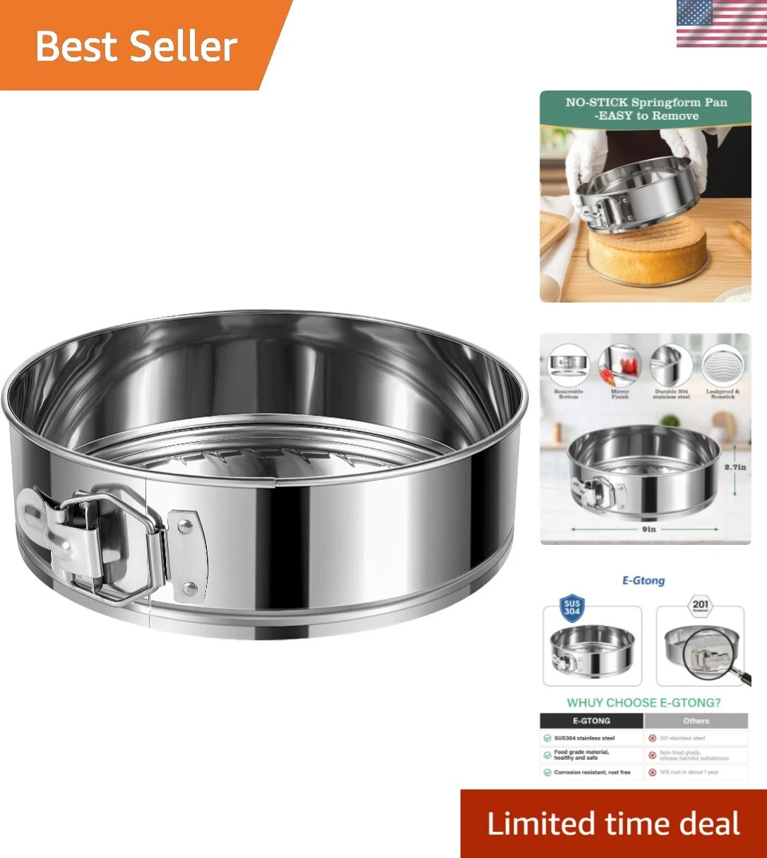 9-Inch Leakproof Stainless Steel Cake Pan with Removable Bottom – Bake Any Cake!