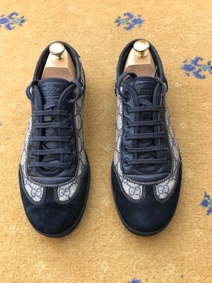 Gucci Trainers Sneaker Shoes Monogram Canvas Suede Blue Mens UK 7 US 8 EU 41