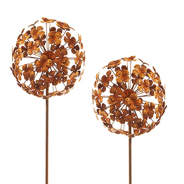 Gartenstecker Gartendekoration 2Er Set Dekostecker Rusty Flower Ball - H 110 Cm-image