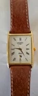 Rotary Tank Gold Plated Men's Vintage Dress Watch Japan Roman Numeral Leather