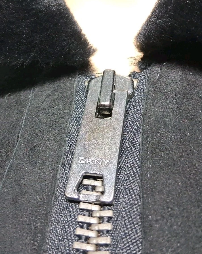 DKNY Black Lamb Skin Shearling Coat Zip Front Jacket Size 4 - Image 4 of 4