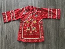 Vintage Chinese Size Large Women's Red Embroidered 100 Pure silk Pajamas