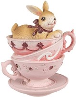 Clayre & Eef 6PR4985 Deko-Kaninchen Tassen 9X7X10Cm Braun Rosa