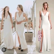 NWOT Dress The Population Iris Slit Gown In White Crepe Plunge Size Small #698