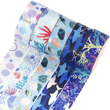 Ocean Blue Washi Tape Set 10 Rolls Silver Foil Print Decorative Masking Tapes...