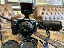 Minolta Maxxum 7000i 35mm SLR Film Camera 2 Lenses Telephoto Flash Vintage