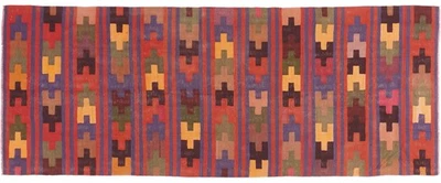 Afghan Kelim Soumakh Ghalmuri Teppich 130x340 Handgewebt Läufer Braun Streifen - Bild 1 von 4