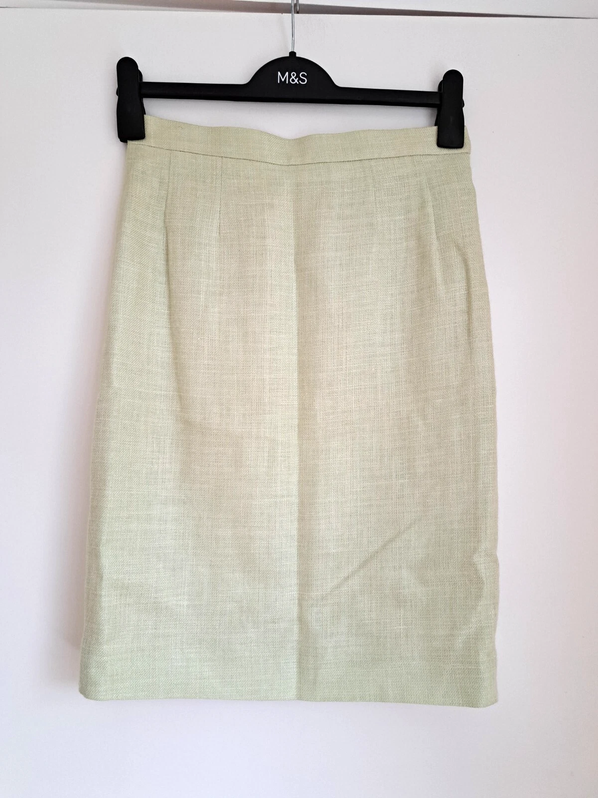 Aquascutum Linen Silk Skirt Pencil UK8 Viscose Lined Green Knee Length