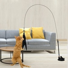 Interactive Cat Wand Toy with Suction Cup , 1 Piece Feather Teaser Set for Cats