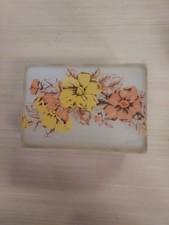 Frosted Satin Vtg Floral Glass Jewelry Trinket Box Brass Hinged Lid Rectangular