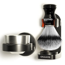 Synthetic Badger Shaving Brush and Bowl with Black ABS Wall Mounting Type Hol...