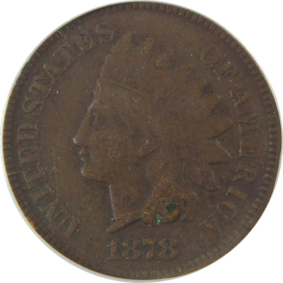 1878 Indian Head Cent VG 8 Details ANACS Penny 1c Coin SKU:I22276 - Image 3 of 4