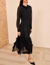 Women Ulla Johnson Lace Mesh Long Sleeve A-line Midi Dress