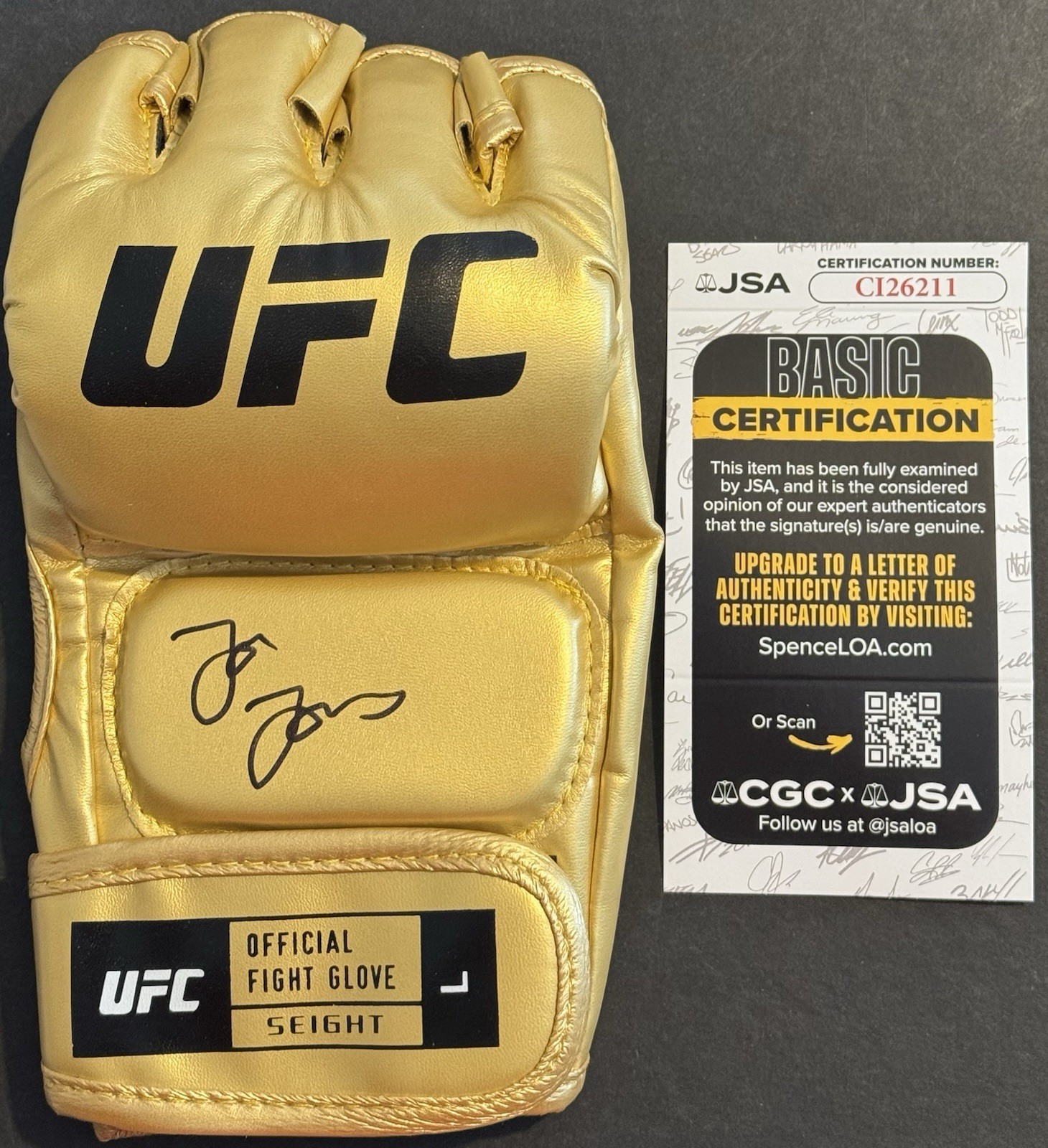 Jon Jones Autographed Signed Jon Bones Jones UFC Gold Fight Glove JSA COA Legend Champ 