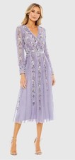 Mac Duggal Lilac Sz 24 Long Sleeve Embroidered Wrap Midi Dress