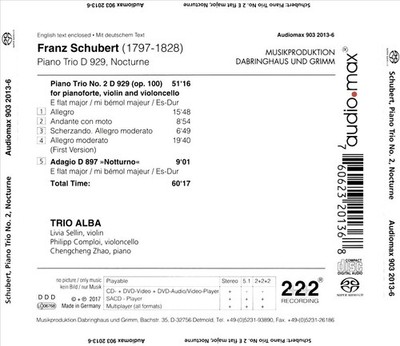 FRANZ SCHUBERT: PIANO TRIO NO. 2 IN E FLAT MAJOR, D 929; NOTTURNO, D 897 NEW CD