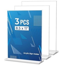 3 Pack Clear Acrylic Sign Holders 8.5x11, Vertical Menu  Flyer Display Stands