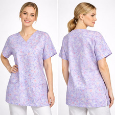 SB Fashion Scrubs Scrub Top Women's Sz XL Light Blue with Butterflies 3 Pocket