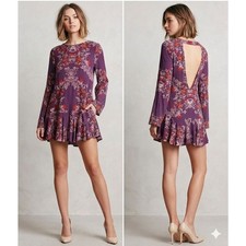 Free People Dress Women's Size Small Purple Floral Long Sleeves