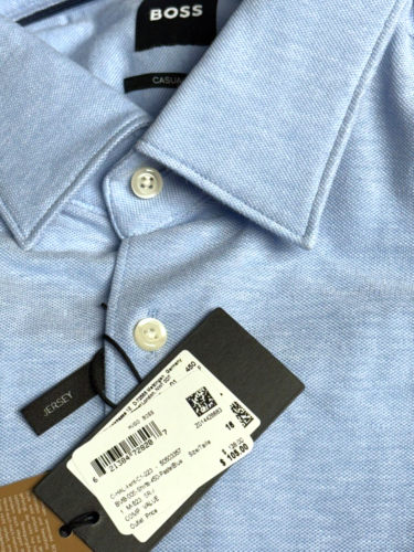 HUGO BOSS Hombre Hal Kent Ajuste Casual Azul Pastel Camiseta Algodón Camisa 44 - Imagen 11 de 16