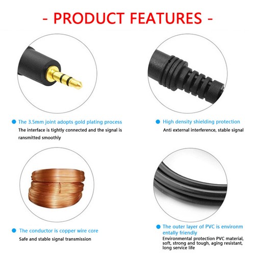 Cavo AUX da 3,5 mm Cavo audio maschio-maschio per cuffie con altoparlante (nero) - Afbeelding 5 van 5
