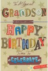 Grandson Birthday Card - Brown Background Coloured Text & Gold Foil 7.75x5.25"