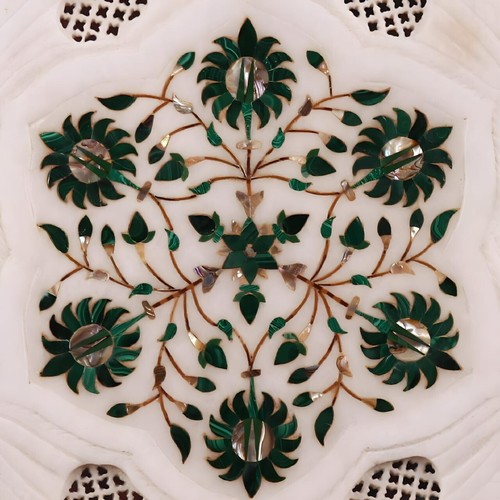 Handmade 12.5" Marble Inlay Plate with Wooden Stand – A True Masterpiece of Art - Picture 2 of 5