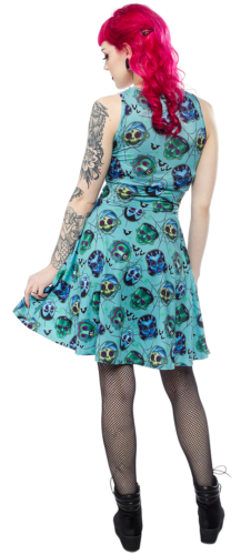 Sourpuss Monster Masks Frankenstein Dracula Gothic Punk Skater Dress SPDR489 - Picture 3 of 7
