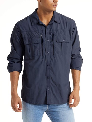 Men's Outdoor Hiking Shirt UPF50+ Sun Protection Long Sleeve Quick Dry Work Tops - Picture 10 of 68