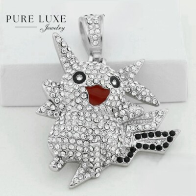 Men's Stainless Steel pikachu 58mm Cubic Zirconia 3D Pendant High Polish*BOX