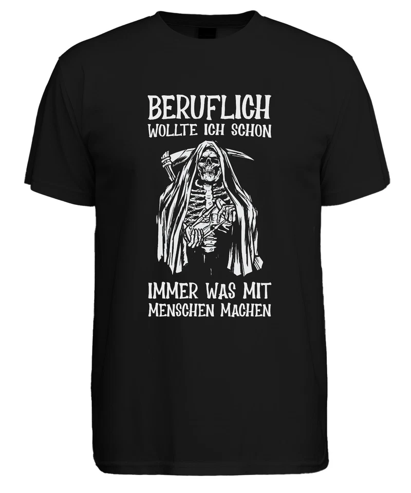 Beruflich wollte ich mit Menschen arbeiten Sensenmann Humor Dark Herren T-Shirt - Bild 2 von 4
