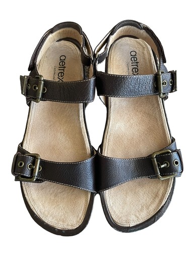 AETREX Mandehle Women's Size 10W Brown Leather Adjustable Buckle Strap Sandals - Picture 8 of 9