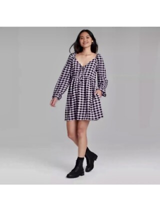 Wild Fable Dresses | Wild Fable Long Sleeve Purple and Black Gingham Dress Size Small | Color: Black/Purple | Size: S | Fixmystyle's Closet