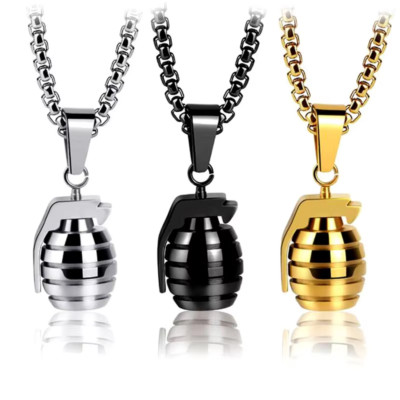 Mens Stainless Steel Mini Grenade Pendant Necklace, Army, Veteran, Bruno Mars