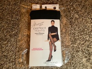 Hanes perfect tights, diamond design, graduated compression, black, size: L