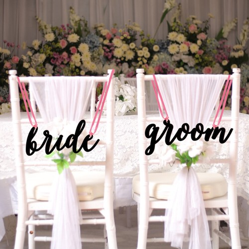 4 juegos adornos de madera de boda novia y novio letreros colgantes silla - Imagen 6 de 12