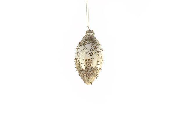 Jingles 13cm White/Gold Spot Glass Drop Christmas Bauble