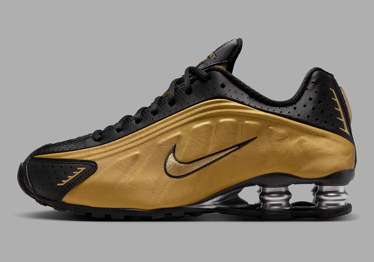 Women's Nike Shox R4 Black Metallic Gold Silver AR3565-005 | eBay