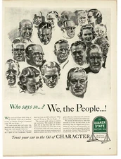 1940 Quaker State Motor Oil we the people portrait sketches Vintage Print Ad